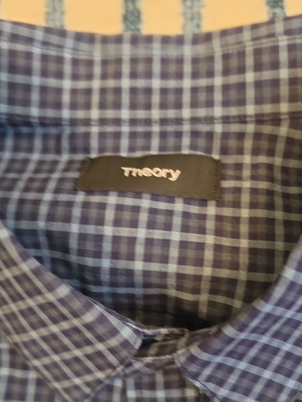 Theory Men's Navy and Light Blue Check Button-Down Shirt